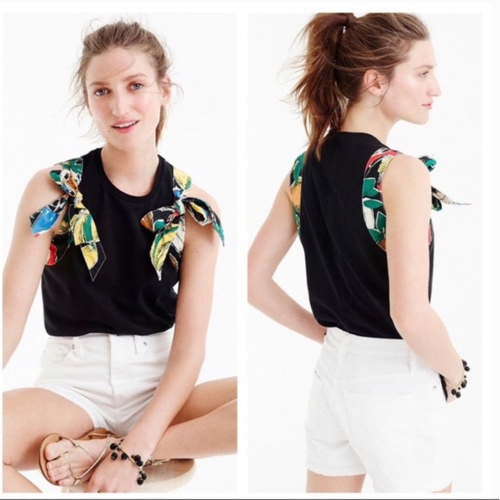 J.Crew Black Bow Shoulder Top Postcard Small